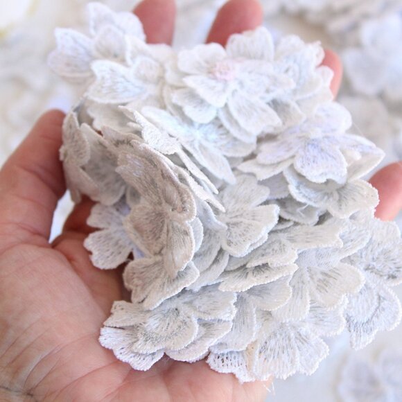 Silver Blue Flower Appliques, One Dozen ( 12), 1.5" Diameter, Embroidered - Picture 9 of 10